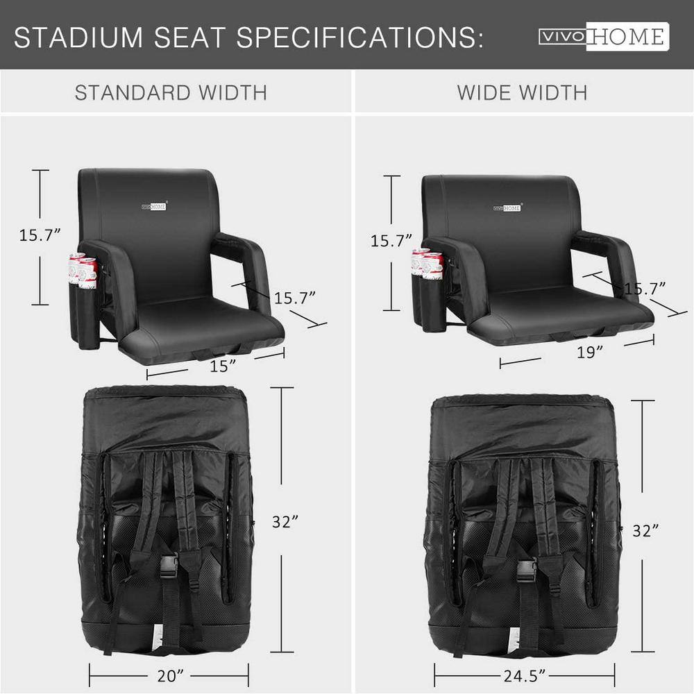 Black 20'' Portable Reclining Stadium Seat Chairs with Armrests, Set of 2