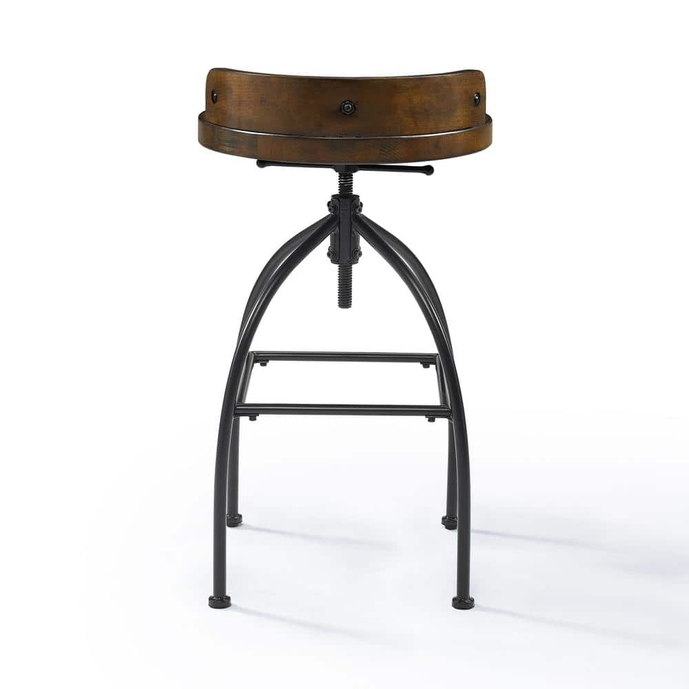 Edison Industrial Black Metal and Medium Wood Swivel Bar Stool