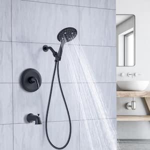 Single-Handle 6-Spray Detachable 6 in. Shower Head Round High Pressure Shower Faucet in Matte Black (Valve Included)