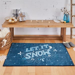 Let It Snow Navy 2 ft. 6 in. x 4 ft. 2 in. Machine Washable Holiday Area Rug