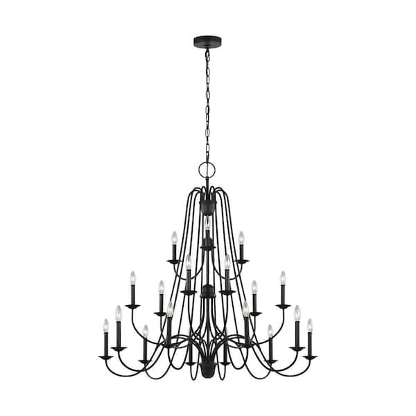 Generation Lighting Boughton 18-Light Antique Forged Iron Transitional Hanging Candlestick Chandelier
