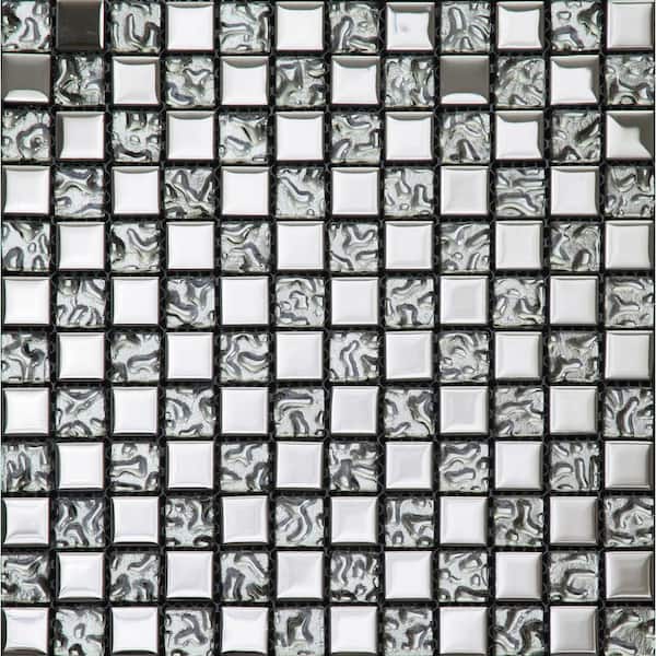 Apollo Tile Silver 11.8 in. x 11.8 in. Polished Glass Mosaic Tile (4.83 sq. ft./Case)