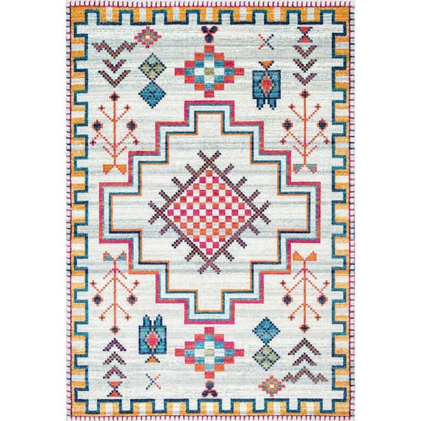 nuLOOM Richelle Tribal Medallion Silver 9 ft. x 12 ft. Area Rug