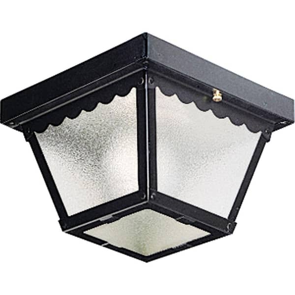 Progress Lighting 1-Light Matte Black Textured Glass Traditional Outdoor 7-1/2" Flush Mount Light
