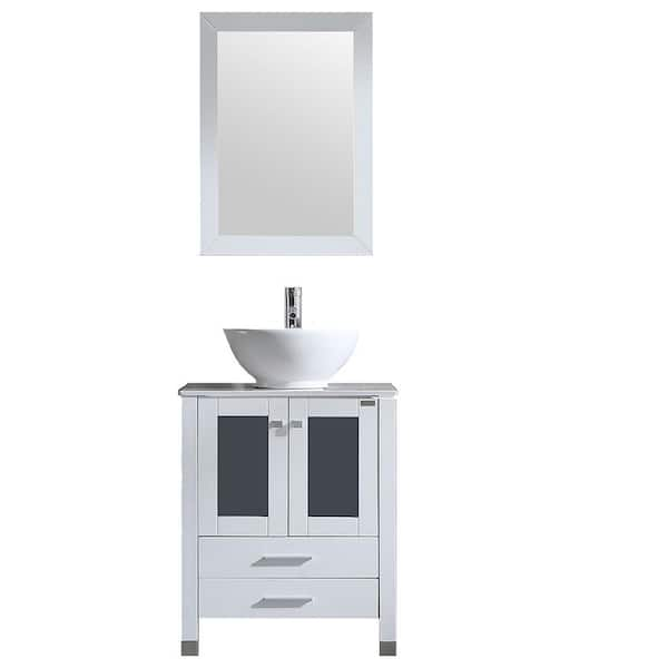 Unbranded Wonline 24.5 in. W x 21.7 in. D x 61 in. H Single Sink Bath Vanity in White with Glass Top and Mirror