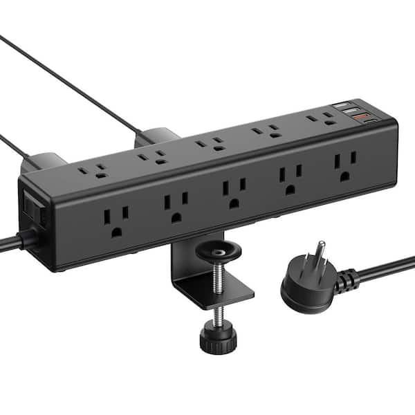 Lukyamzn 6 ft. Extension Cord 15-Outlet Power Strip Surge Protector in Black with USB Ports, Fit for 1.6 in. Tabletop