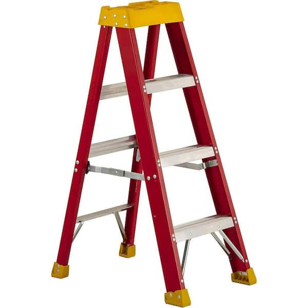 4 ft. Fiberglass Leaning Step Ladder (8 ft. Reach), 300 lbs. Load Capacity Type IA Non-Conductive and Heavy Duty Red