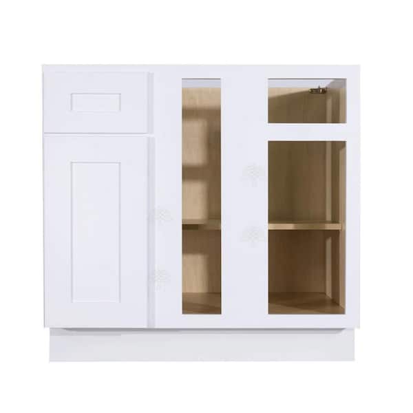 LIFEART CABINETRY Lancaster White Plywood Shaker Stock Assembled Base Blind Corner Kitchen Cabinet 39 in. W x 34.5 in. H x 24 in. D