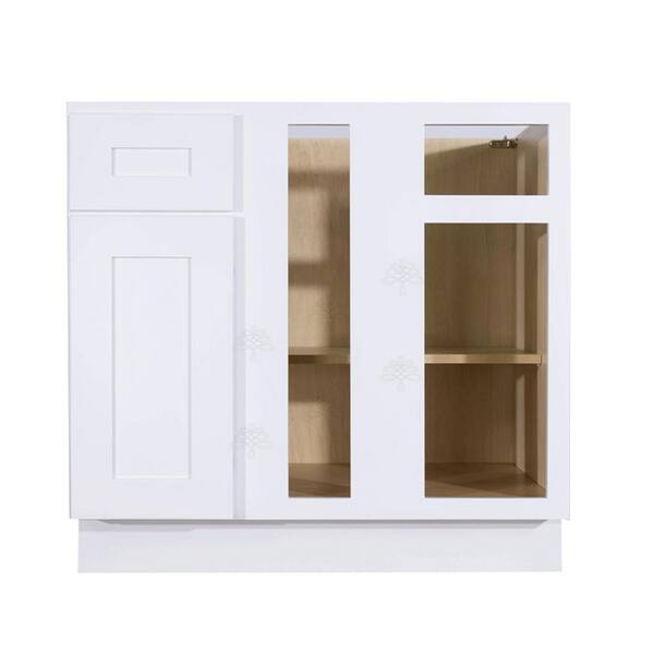 LIFEART CABINETRY Lancaster White Plywood Shaker Stock Assembled Base Blind Corner Kitchen Cabinet 36 in. W x 34.5 in. H x 24 in. D