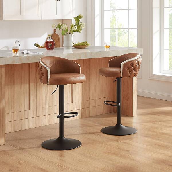 Art Leon Athean 36.61 in. H Brown Faux Leather Seat Bentwood Low Backrest Metal Frame Swivel Adjustable Bar Stool BS018 BROWN The Home Depot