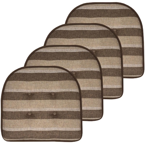 Sweet Home Collection Bradford Stripe U-Shape Memory Foam 17 in.x16 in. Non-Slip Back, Chair Cushion (4-Pack) Choco/Beige