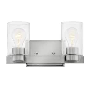 Miley 13.0 in. 2-Light Brushed Nickel with Clear Glass Vanity Light