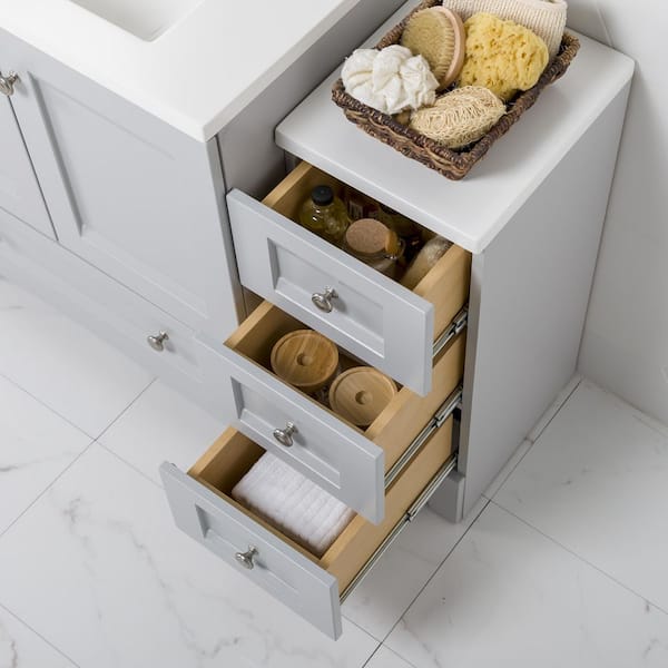Delridge 12 in. W x 15 in. D Bath Vanity in Pearl Gray with Cultured Marble Vanity Top in White Delridge 12 in. W x 15 in. D Bath Vanity in Pearl Gray with Cultured Marble Vanity Top in White