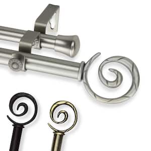 28 in. - 48 in. Telescoping Double Curtain Rod in Satin Nickel with Spiral Finial