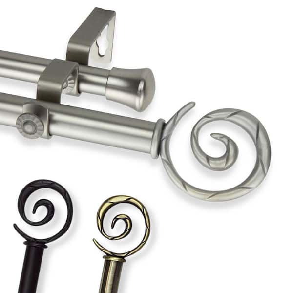Rod Desyne 48 in. - 84 in. Telescoping Double Curtain Rod in Black with Spiral Finial
