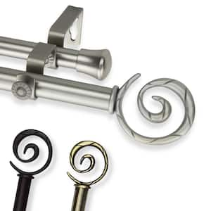 48 in. - 84 in. Telescoping Double Curtain Rod in Satin Nickel with Spiral Finial