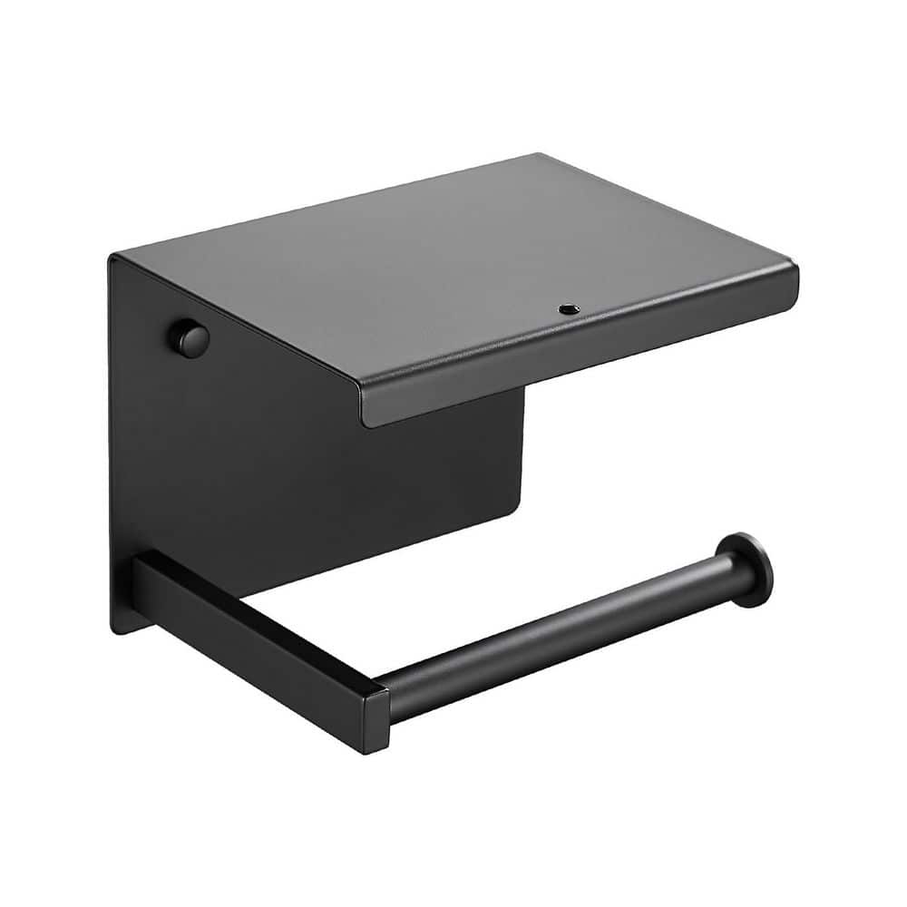 Stainless Steel Wall-Mount Single Post Toilet Paper Holder with Shelf Holders Tissue Roll Holder Hangers Stand in Black price history on PriceWatchPro