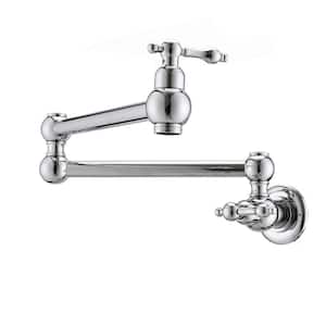 Single Handle Wall Mount Kitchen Pot Filler Faucet in Brushed Chrome