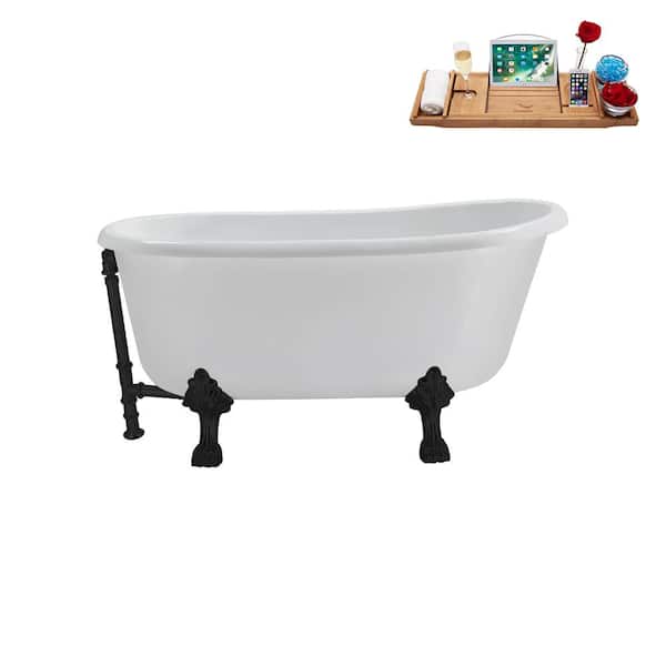 Streamline 57 in. Acrylic Clawfoot Non-Whirlpool Bathtub in Glossy White with Matte Black Drain and Matte Black Clawfeet