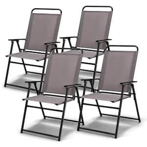 Folding Sling Chairs Portable Chair w/Dining Armrest Backrest Patio (Set of 4)