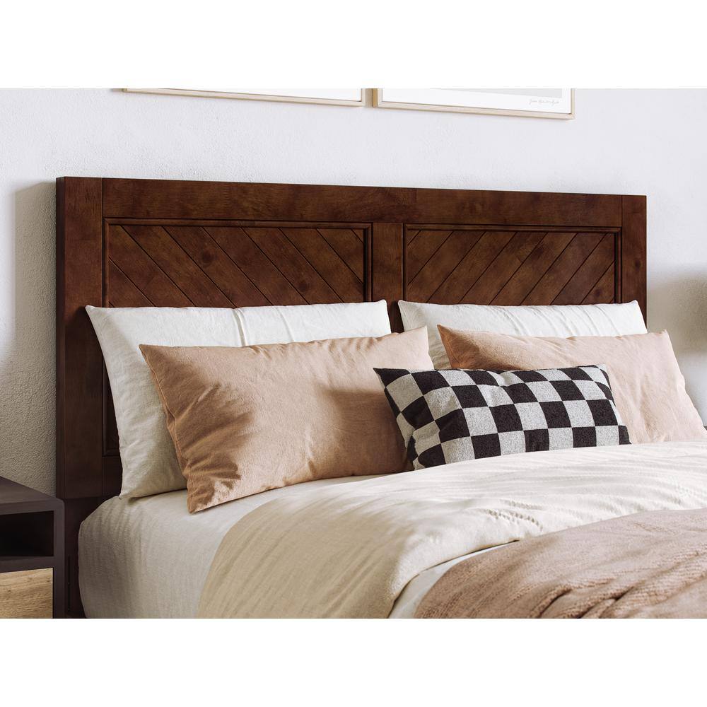 Walnut Full Solid Wood Platform Bed with Chevron Headboard