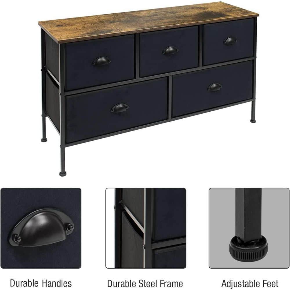 Farmhouse Black 5-Drawer Nursery Dresser with Soft Close