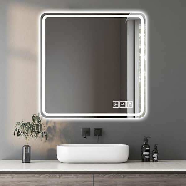 36 in. W x 36 in. H Square Silver Framless LED Dimmable Wall
