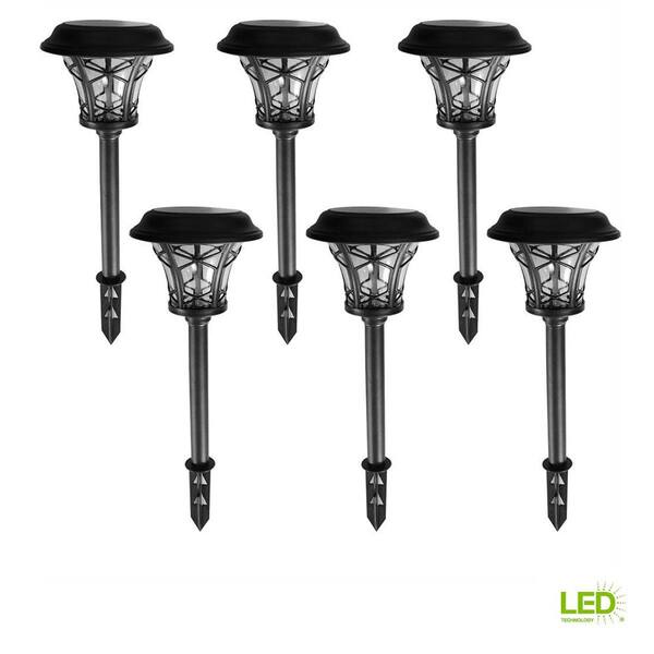Hampton Bay Solar 17 Lumens Black Integrated LED Landscape Path Light with Clear Glass Lens (6-Pack); Weather Resistant
