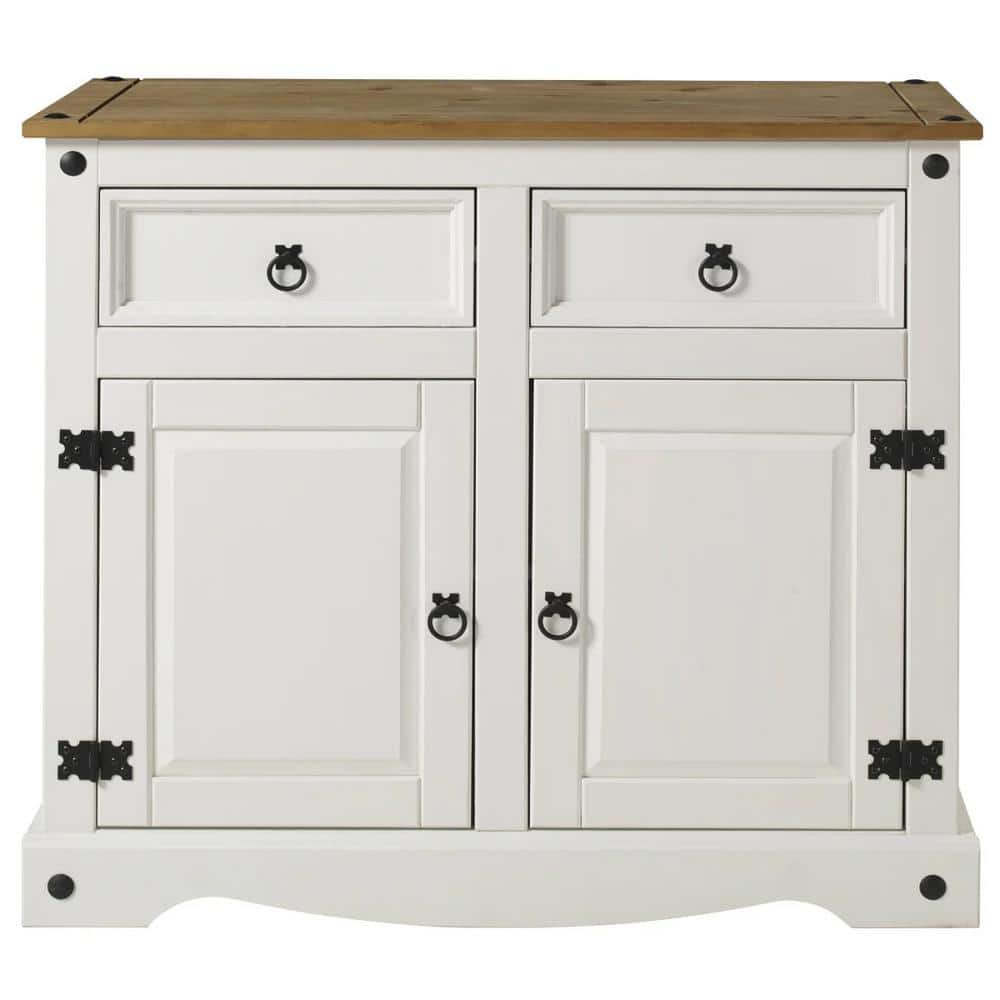 Sunnydaze White Pine Sideboard Cabinet with 2 Drawers and 2 Doors