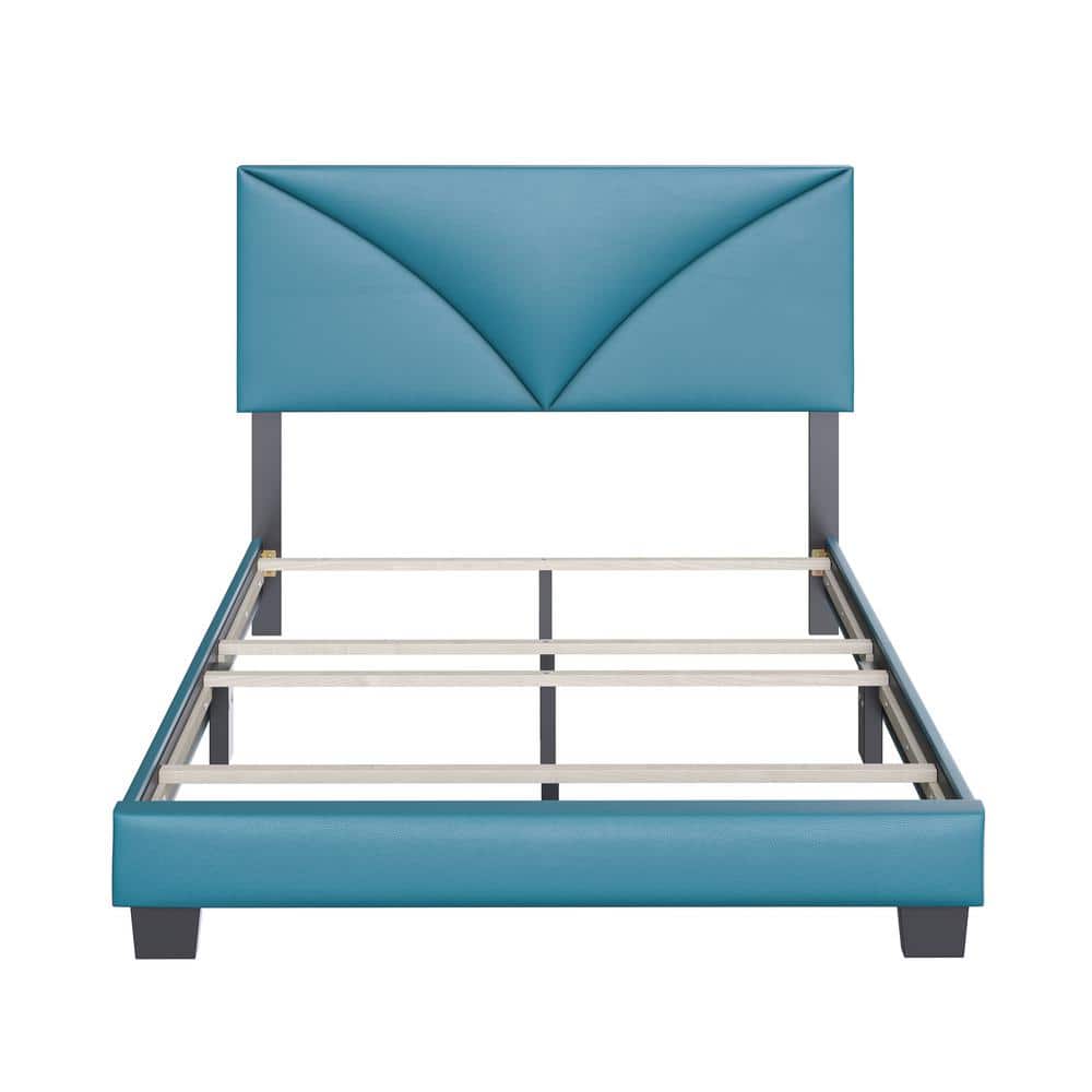 Teal Faux Leather Queen Platform Bed with Upholstered Headboard