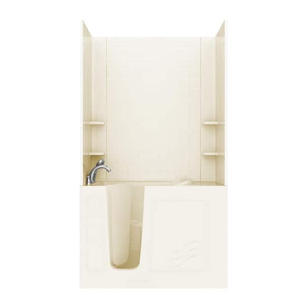 Unbranded Rampart 4.5 ft. Walk-in Non-Whirlpool Bathtub with 4 in. Tile Easy Up Adhesive Wall Surround in Biscuit