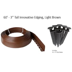 60 ft. L x 2 in. W x 3 in. H Light Brown Tall Resin Innovative Edge No Dig Edging with 9 in. Poly Stakes (30-Quantity)