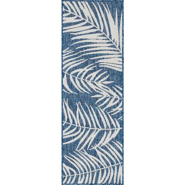Outdoor Botanical Palm Blue 2 ft. x 6 ft. 1 in. Area Rug