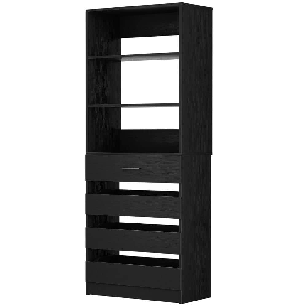 "21.3"" Closet System with 4 Drawers, Wood Closet Organizer with Open Shelves, Modular Drawers System Tower Black" price history on PriceWatchPro