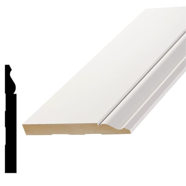 7163 9/16 in. x  5-1/4 in. x  96 in. Primed MDF Baseboard Moulding (4-Pack − 32 Total Linear Feet)