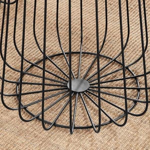 Round Black Metal Decorative Basket with Wood Lid (Set of 2)