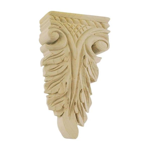 American Pro Decor 9-1/4 in. x 3-7/8 in. x 1-1/4 in. Unfinished Hand Carved Solid American Hard Maple Wood Onlay Acanthus Wood Applique