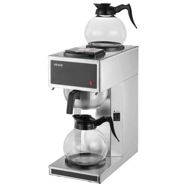 12-Cup Commercial Drip Coffee Maker with 2 Glass Carafes & 2 Warming Plates, Stainless Steel, for Office & Home