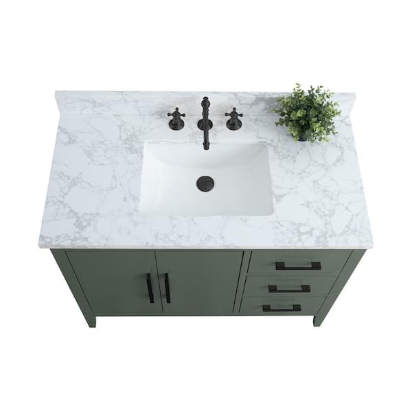 Vanity Art 42 in. W x 22 in. D x 34 in. H Single Sink Bathroom Vanity in Vintage Green with Engineered Marble Top