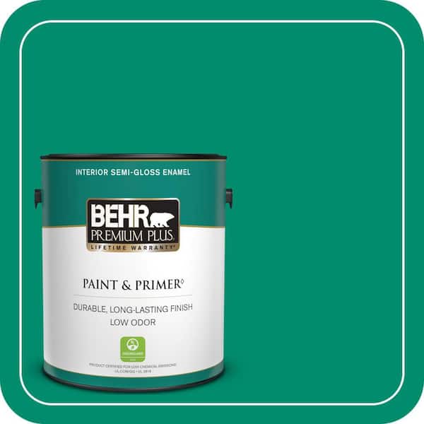 BEHR PREMIUM PLUS 1 gal. #S-G-470 Festive Green Semi-Gloss Enamel Low Odor Interior Paint & Primer