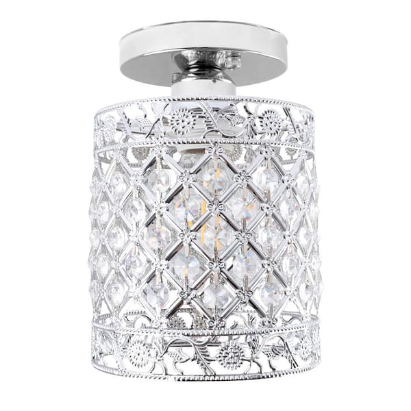 LamQee 7.9 in. 1-Light Chrome Semi-Flush Mount Mini Crystal Chandelier Ceiling Light