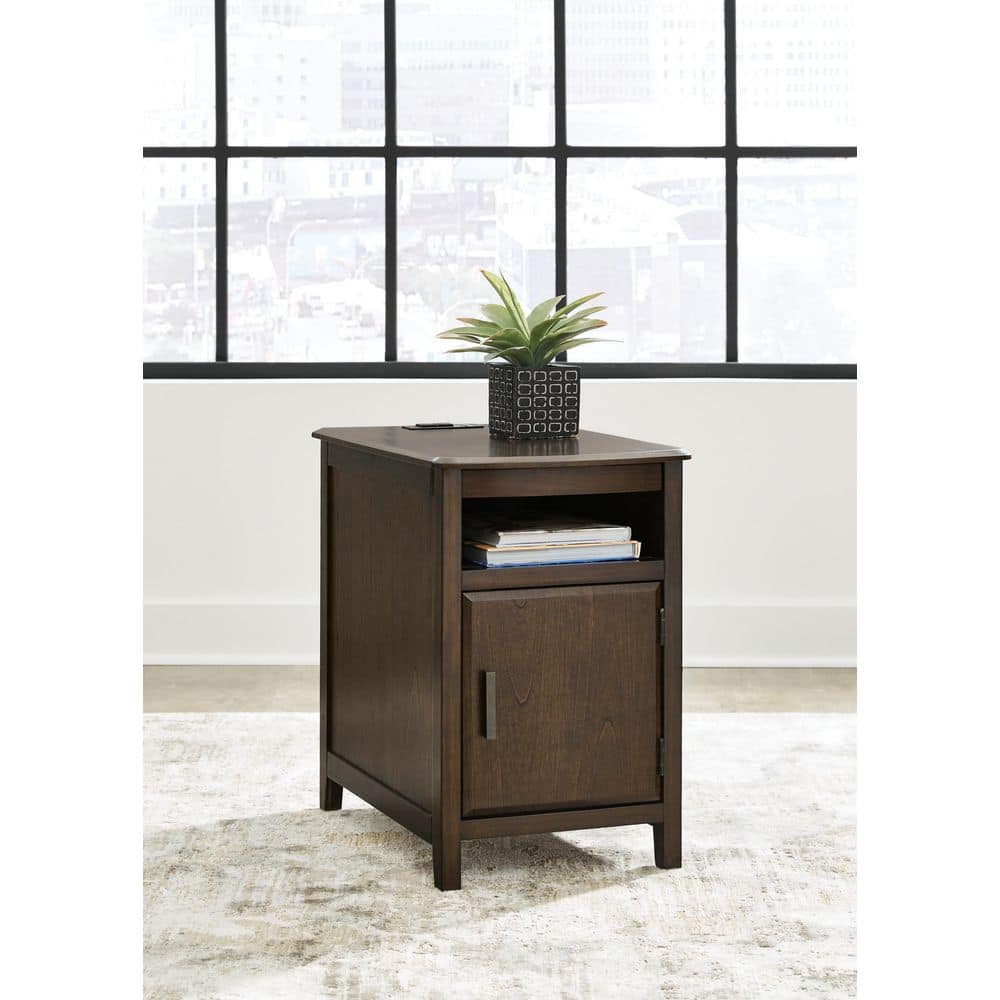 Dark Brown Mindi Wood Rectangular End Table with Storage