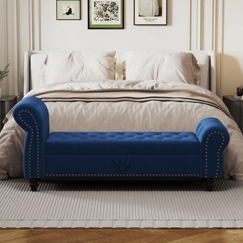 Seafuloy 64.5 in. L Navy Blue Tufted Velvet Upholstered Chaise Lounge ...