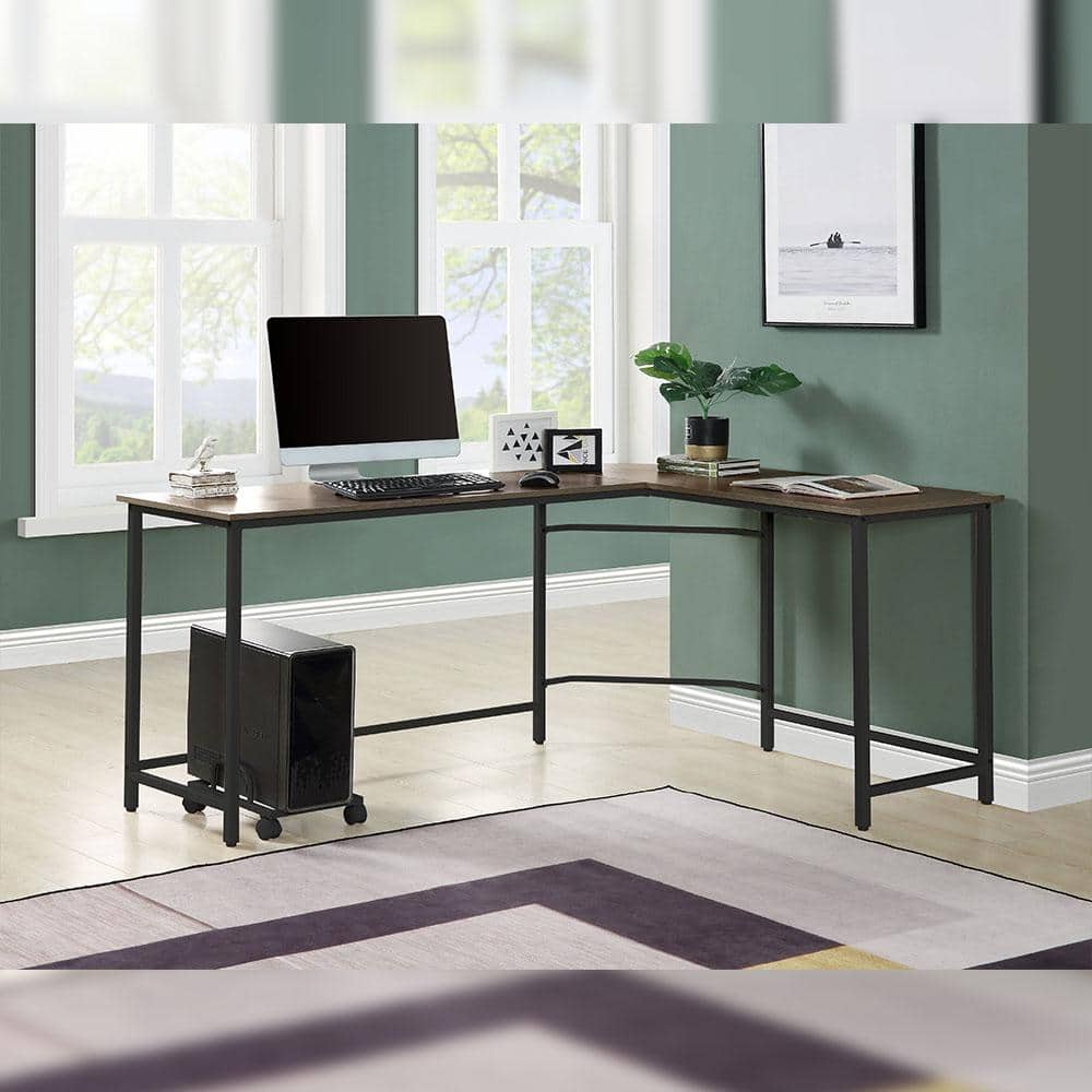 Executive Corner L-Shaped Desk with Drawer and USB Port in Black