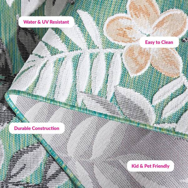 SAFAVIEH Cabana Blue Green/Gray 6 ft. x 10 ft. Botanical Floral