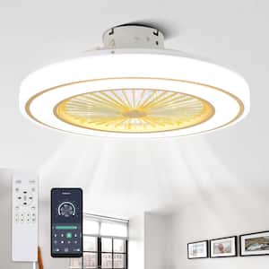 22 in. LED Indoor White Low Profile Reversible Flush Mount Caged Ceiling Fan with Dimmable Light and Smart App Remote