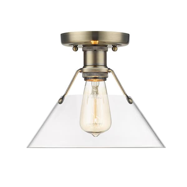 Golden Lighting Orwell 10 in. 1-Light Aged Brass and Clear Glass Flush Mount