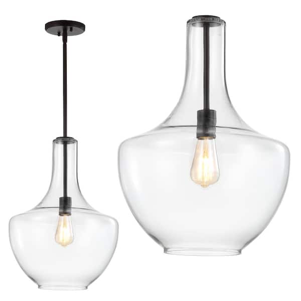 Watts 13.25 in. 1-Light Oil Rubbed Bronze/Clear LED Pendant with Glass/Metal