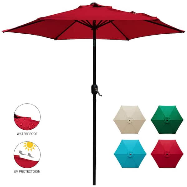 LAUREL CANYON 7.5 ft. Market Patio Umbrella Table with Push Button Tilt and Crank in Red