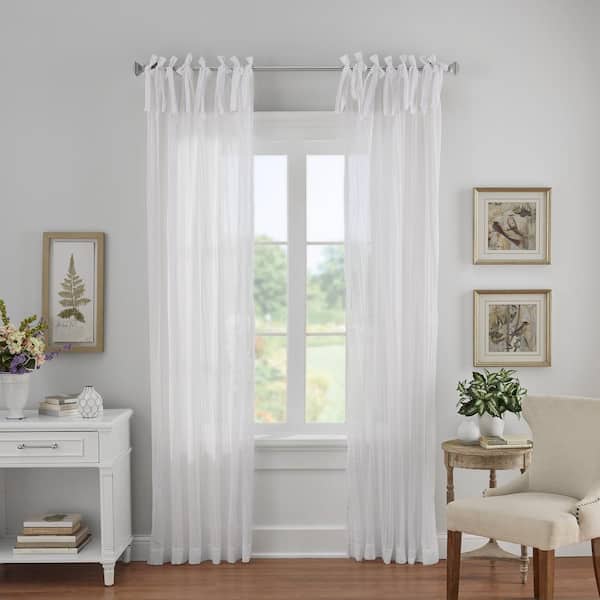 Elrene White Floral Tab Top Sheer Curtain - 52 in. W x 95 in. L